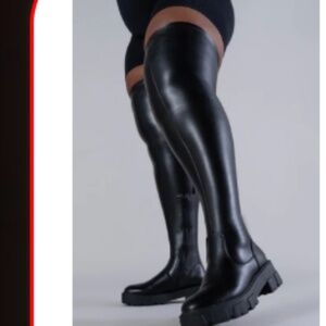 AKIRA AZALEA WANG LATE NIGHTS OVER THE KNEE FLATFORM BOOT WITH 4 WAY STRETCH IN